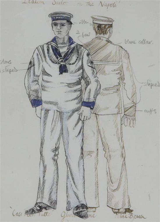 A collection of fourteen original costume designs for Glyndebourne and other stage productions,